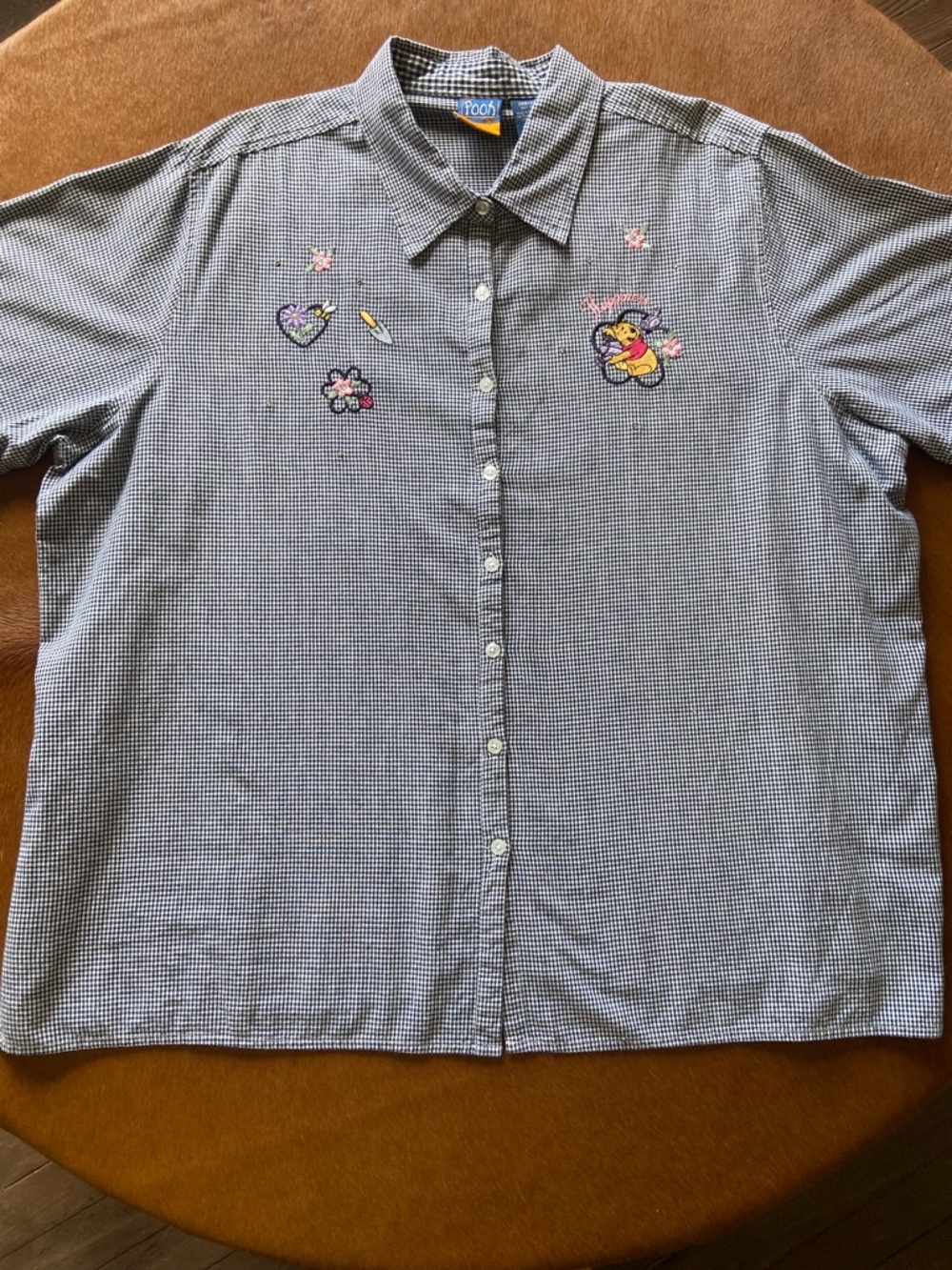 Vintage Winnie The Pooh Embroidered Gingham Button-Up Shirt